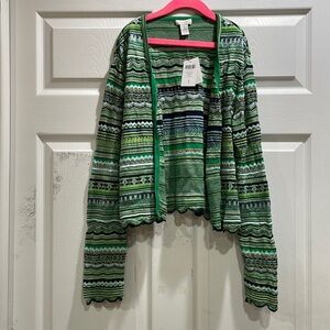 NWT! Chico’s Zig Zag Carly Cardigan Sweater Nile Green 1/S